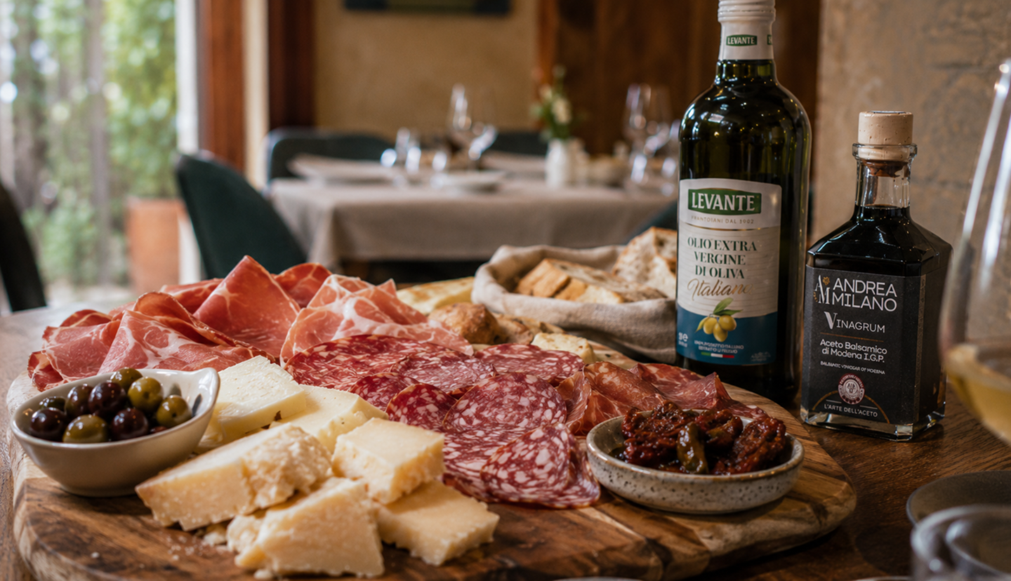 Italian cured meats, oils, vinegars and antipasti